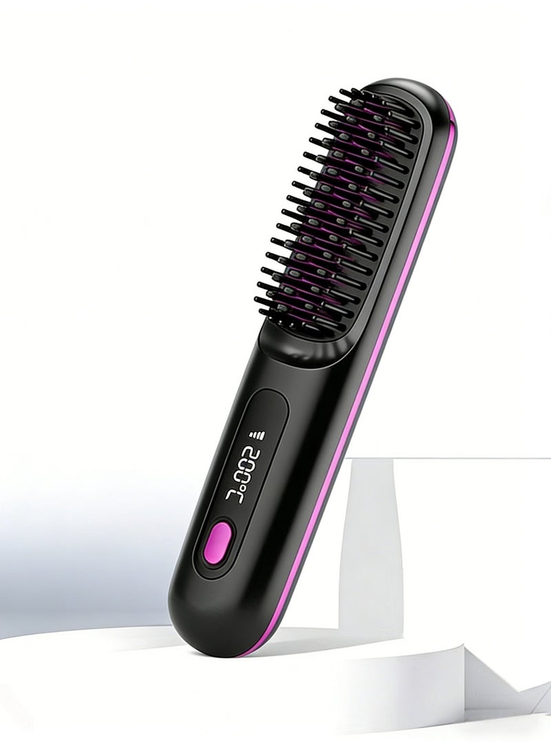 MEDOOSI Wireless Hair Straightener Brush, Portable Mini Ceramic Ionic Straightening Comb and curler 2 in 1, Thermal Brush 20s Fast Heating & 3 Temp Settings & Anti-Scald - Image 1